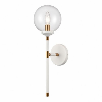 Matte White and Satin Brass Dimmable Wall Sconce with Clear Glass Shade