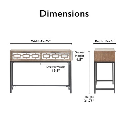 Hayworth 51'' Weathered Grey Mirrored Console Table with Drawers