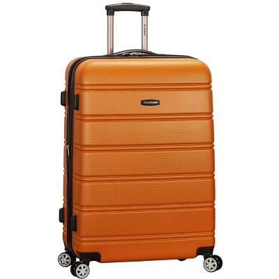 Rockland Melbourne Hardside Expandable Luggage with Spinner Wheels Orange Checked Large 28"