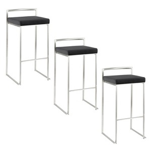 LumiSource Set of 3 Fuji Stacker Barstools Stainless Steel/Black PU - 1 of 4