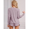 cheibear Women's Long Sleeve Top and Elastic Waistband Shorts with Pockets Pajamas Set - 3 of 4