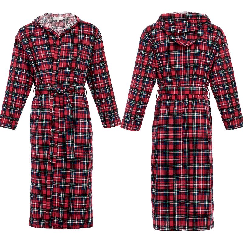 Men's Hooded Flannel Robe, Soft Cotton, 3 of 6