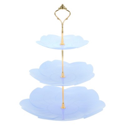 Unique Bargains 3 Tier Dessert Cupcake Stand Flower Shape Cup Cake Holder Tower Blue Gold Tone