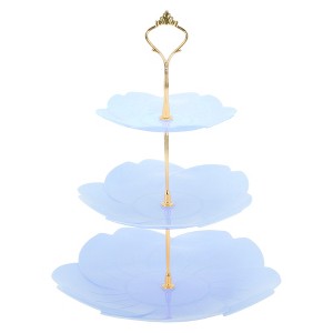 Unique Bargains 3 Tier Dessert Cupcake Stand Flower Shape Cup Cake Holder Tower Blue Gold Tone - 1 of 4