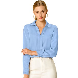 INSPIRE CHIC Women's Elegant V Neck Long Sleeve Office Work Satin Shirt - 1 of 4