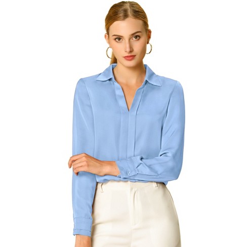 Allegra K Women's Elegant V Neck Long Sleeve Office Work Satin Blouse ...