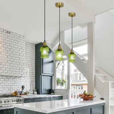 Green and Gold Glass Pendant Light with Adjustable Cord