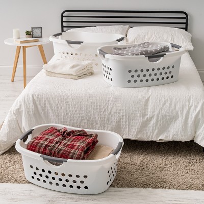 Large White Plastic Stackable Laundry Baskets with Handles, 3-Pack