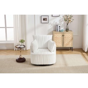 APRILSOUL White 360° Swivel Accent Chair, Solid Wood Frame, 350 lbs Capacity, Sleek Curved Backrest, Modern Barrel Design - 1 of 4