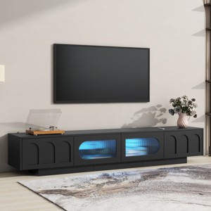 86.6" Modern TV Stand with Fluted Glass Doors and LED Light for TVs Up to 95'', Media Console for Living Room-3irtyhousy - 1 of 4