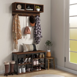 2-in-1 Coat Rack Shoe Bench Set, 5-Hook Hall Tree with Bench and Shoe Storage for 10 Pairs of Shoes for Entryway, Hallway, Brown - 1 of 4
