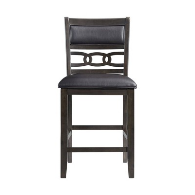 Walnut Finish Faux Leather Upholstered Counter Stools, Set of 2