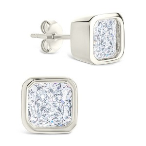 SHINE by Sterling Forever Sterling Silver Asscher Cut Bezel Set Stud Earrings - 1 of 4