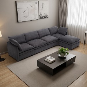 130" Polyester L-Shaped Sectional Sofa with Chaise & 6 Back Cushions - 1 of 4