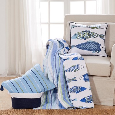 Blue and Green Embroidered Rectangular Tassel Throw Pillow