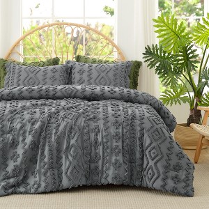 Amelie Home Textured Boho Comforter Set, Soft Lightweight Bedding with Rustic Diamond Design - 1 of 4