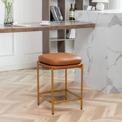 Modern Square Counter Height Barstool Camel Brown Faux Leather   GUEST 09573e02 9d47 4f7e 94ac 8340ce731a17