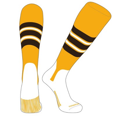 PEAR SOX OTC Baseball Softball Stirrup Socks (E, 5in) Gold, Brown, White (S)