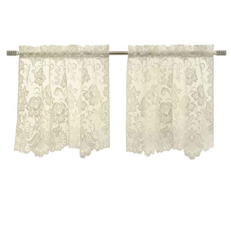Habitat Limoges Sheer Rod Pocket Curtain Tiers for Any Room Floral Lace Design Pair Ivory, 3 of 8