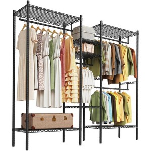 Heavy Duty Clothing Rack with Shelves, Portable 4-Tier Freestanding Closet Wardrobe System, Max Load 850 LBS - 1 of 4