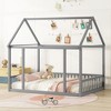CAVINAS Full Size Wood Tent Montessori Bed,Modern Floor Bed with Triangle Structure and X-Shaped Safety Railings,Toddler Bed for Bedroom - 2 of 4