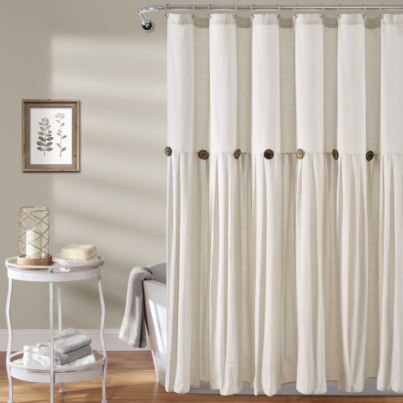 Linen Button Shower Curtain Off White Single 72X72, 1 of 4