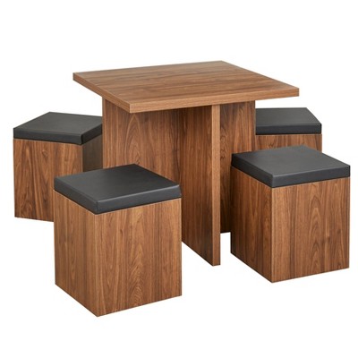 5pc Baxter Dining Set With Storage Ottoman Walnut Buylateral Faux Leather Wood 4 Stools Target