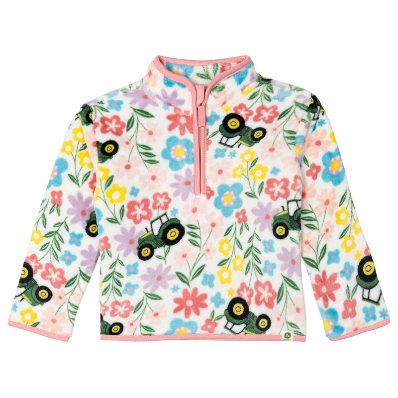 John Deere Little Girls' Long Sleeve Floral and Tractor Print Fleece Pullover 5