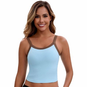 INSPIRE CHIC Women's Spaghetti Strap Camisole Sleeveless Contrast Color Cropped Tank Top - 1 of 4