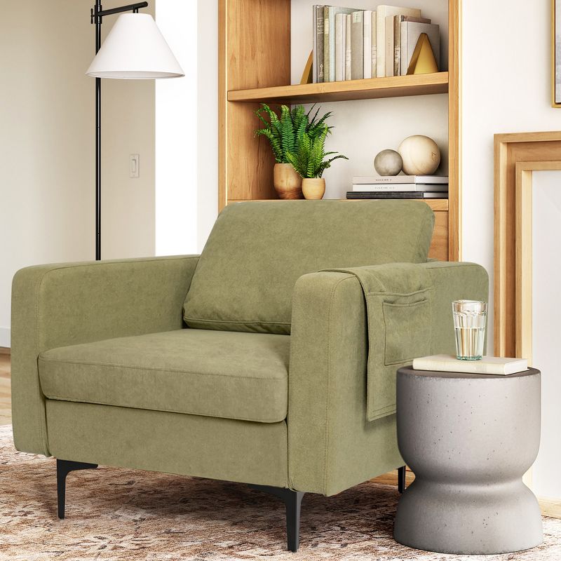 Costway Set of 2 Fabric Accent Armchair Single Sofa w/ Side Storage Pocket, 3 of 9