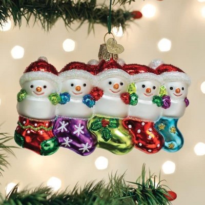 Hand-Painted Glass Snow Family of 5 Christmas Ornament