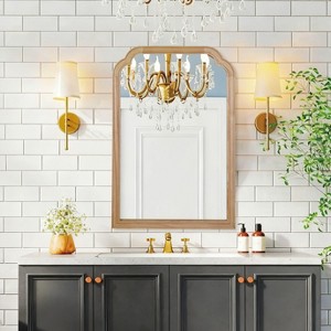 Okak Modern Half-Rounded Corner Decorative Wall Mirror for Entryway,Bathroom,Solid Wood Home Decor Vanity Mirror for Bedroom - 1 of 4