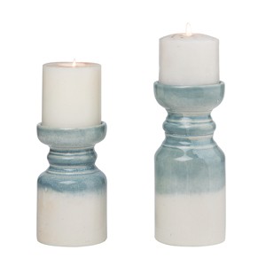 Transpac Ceramic 7.9 in. White Candle Holder Set of 2 - 1 of 2