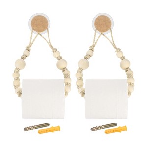 Unique Bargains Bathroom Wood Jute Rope Toilet Paper Holder 2 Pcs - 1 of 4
