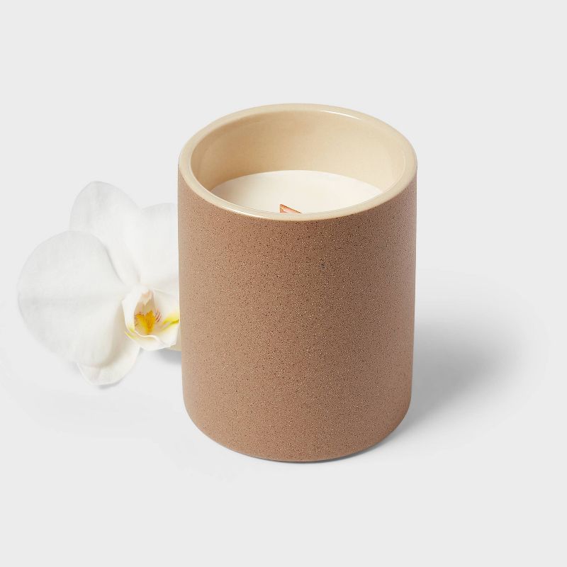 6oz Matte Textured Ceramic Wooden Wick Candle Brown / Coconut Water and Orchid - Threshold&#8482;, 4 of 5
