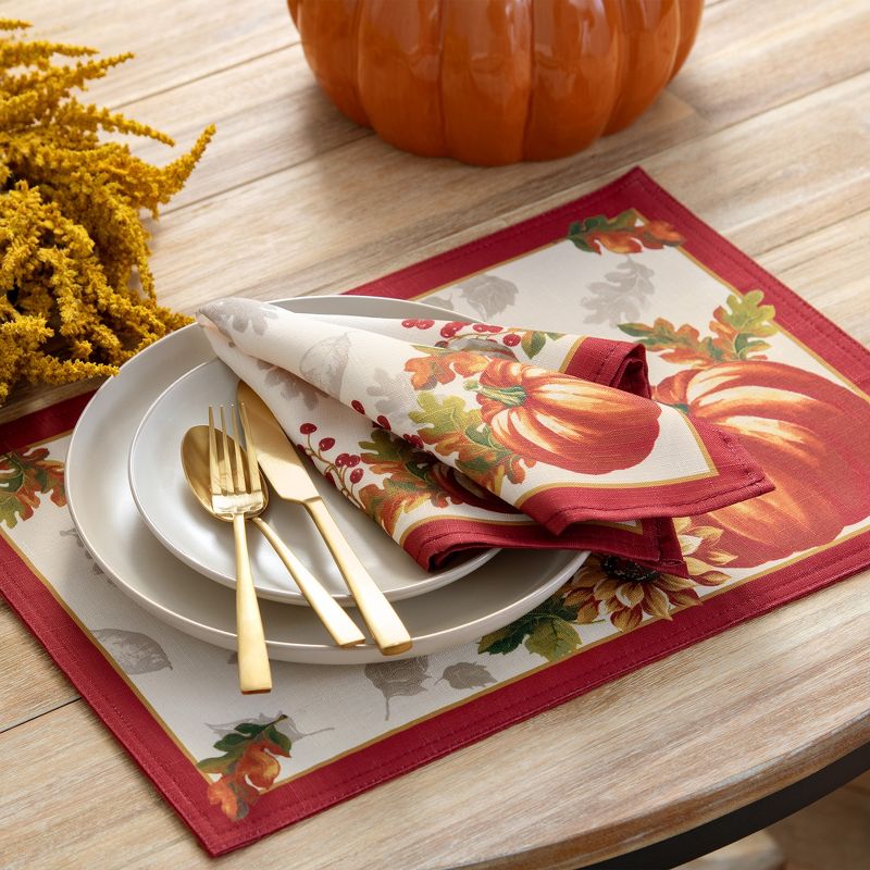 Swaying Leaves Bordered Fall Placemat, Set of 4 - 13" x 19" - Red/White - Elrene Home Fashions, 2 of 5