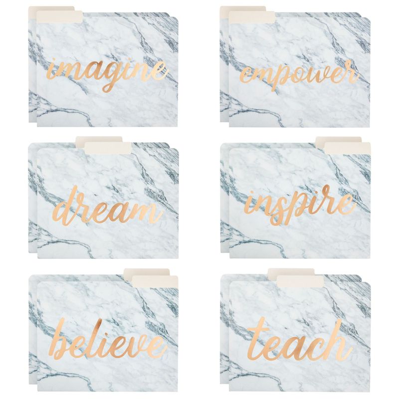 Best Paper Greetings 12 Pack Decorative File Folders Marble, Cute Rose Gold with 1/3 Cut Tabs for Women, 6 Designs, Letter Size, 9.5x11.5, 1 of 10