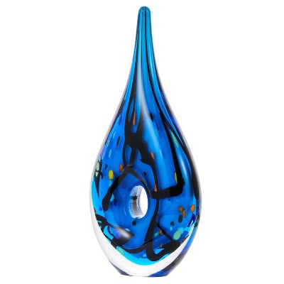 Hand Blown Blue Abstract Glass Tear Drop Sculpture, 8.5 inches