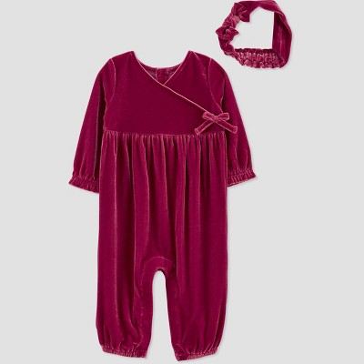 Carter's Just One You® Baby Girls' Long Sleeve Jumpsuit - Burgundy 24M