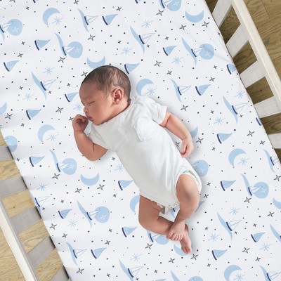 White Cotton Nautical Sailboat Fitted Crib/Toddler Sheet