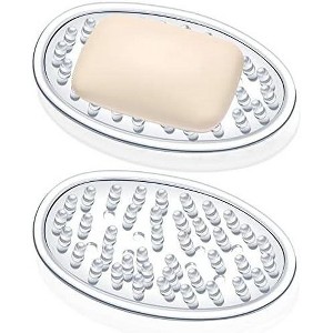 Aoibox Plastic Soap Holder with Drain Holes, Soap Dish Bar Saver Tray for Kitchen Bathroom Shower Counter, Clear (2 Pack) - 1 of 4