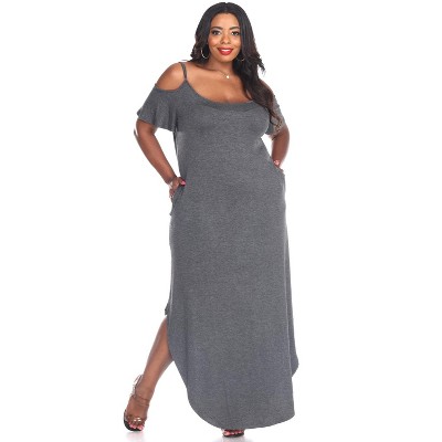 Women's Plus Size Cold Shoulder Lexi Maxi Dress with Pockets - White Mark