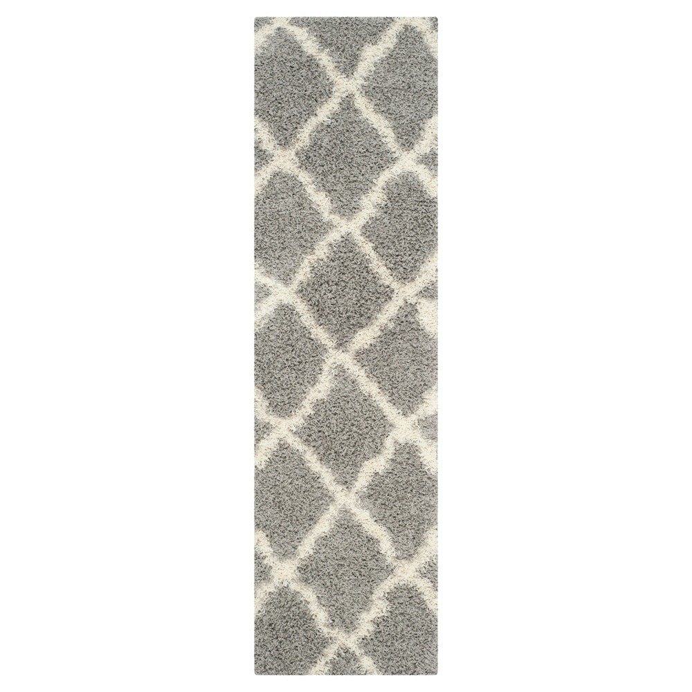 Gray/Ivory Geometric Shag/Flokati Loomed Runner - (2'3inx6') - Safavieh