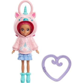 Polly Pocket Friend Clips Margot Doll with Unicorn Hoodie and Purple Heart-Shaped Clip