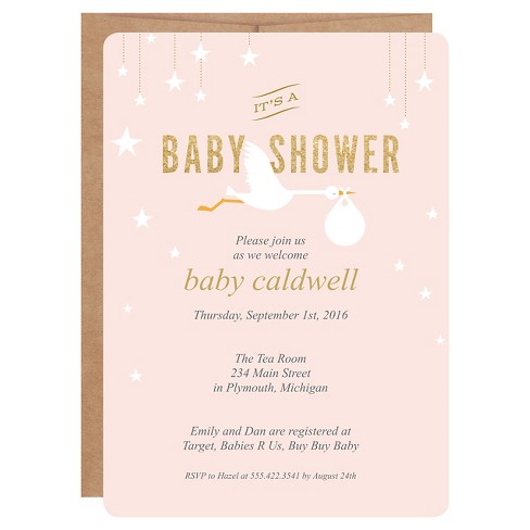 12ct Baby Shower Invitations Stork Print On Target