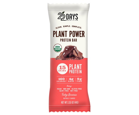 22 Days Nutrition Organic Vegan Protein Bar - Fudge Brownie - 6.21oz