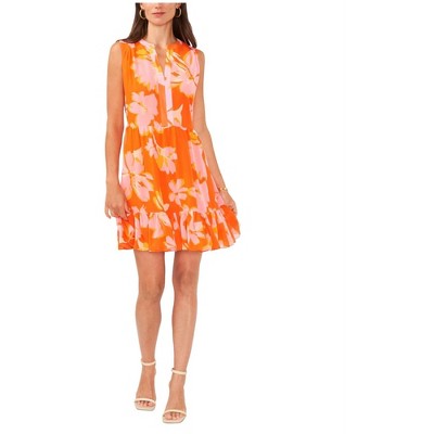 Vince Camuto Womens Floral Baby Doll Dress, orange, L