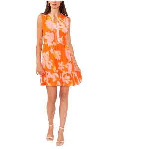 Vince Camuto Womens Floral Baby Doll Dress, orange, L - 1 of 1