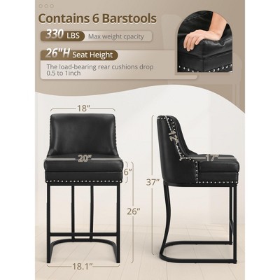 Bar Stools Set of 2, Modern Counter Height Bar Stools with Backrest Faux Leather Double Upholstered Barstools with Metal Frames for Kitchen Island