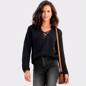 Women's Lace Up Knit Sweater - LASCANA - 1 of 4